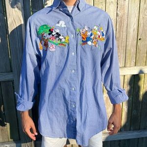 Vintage 90s Disney Mickey and Friends Embroidered Button Up Top